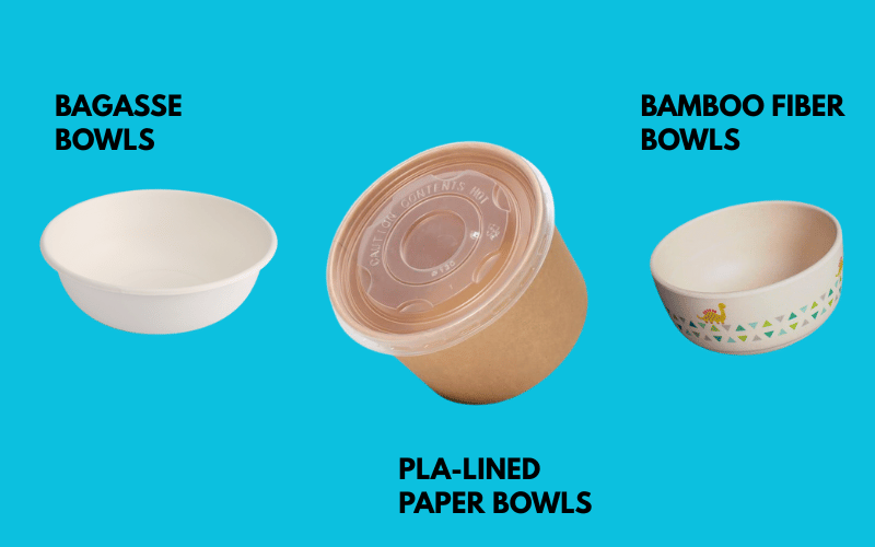 Bagasse-Schüsseln, PLA-ausgekleidete Papierschüsseln, Bambusfaser-Schüsseln