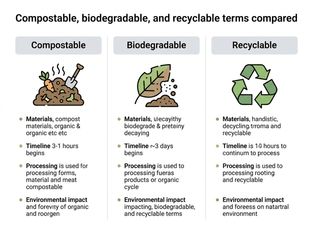 Compostable, biodegradable, and recyclable terms compared Compostable, biodegradable, and recyclable terms compared