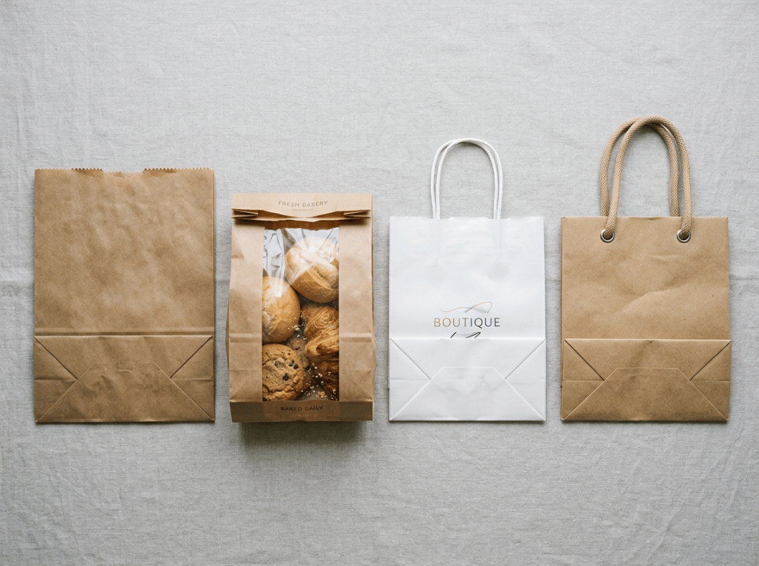 Four paper bag types with different finishes Four paper bag types with different finishes