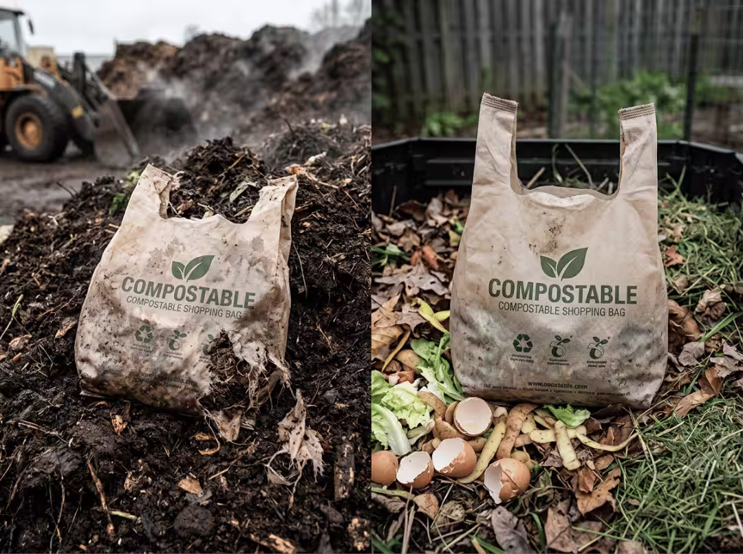 Compostable bag in different conditions Compostable bag in different conditions