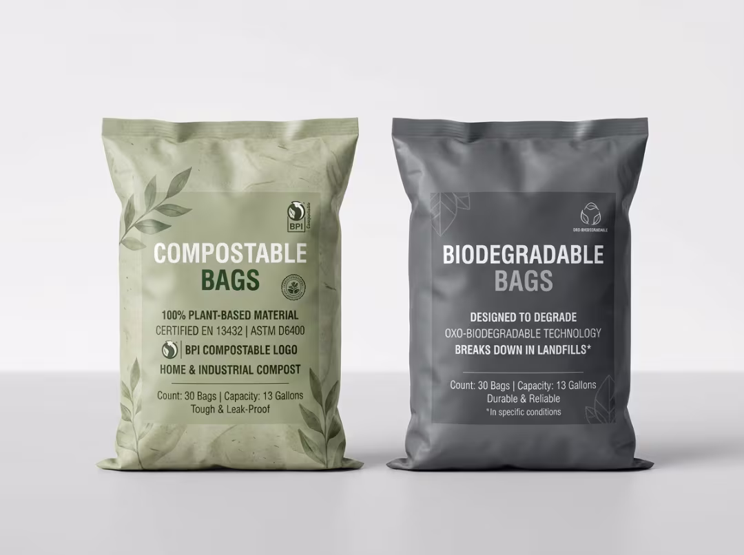 Compostable vs biodegradable garbage bag packages Compostable vs biodegradable garbage bag packages