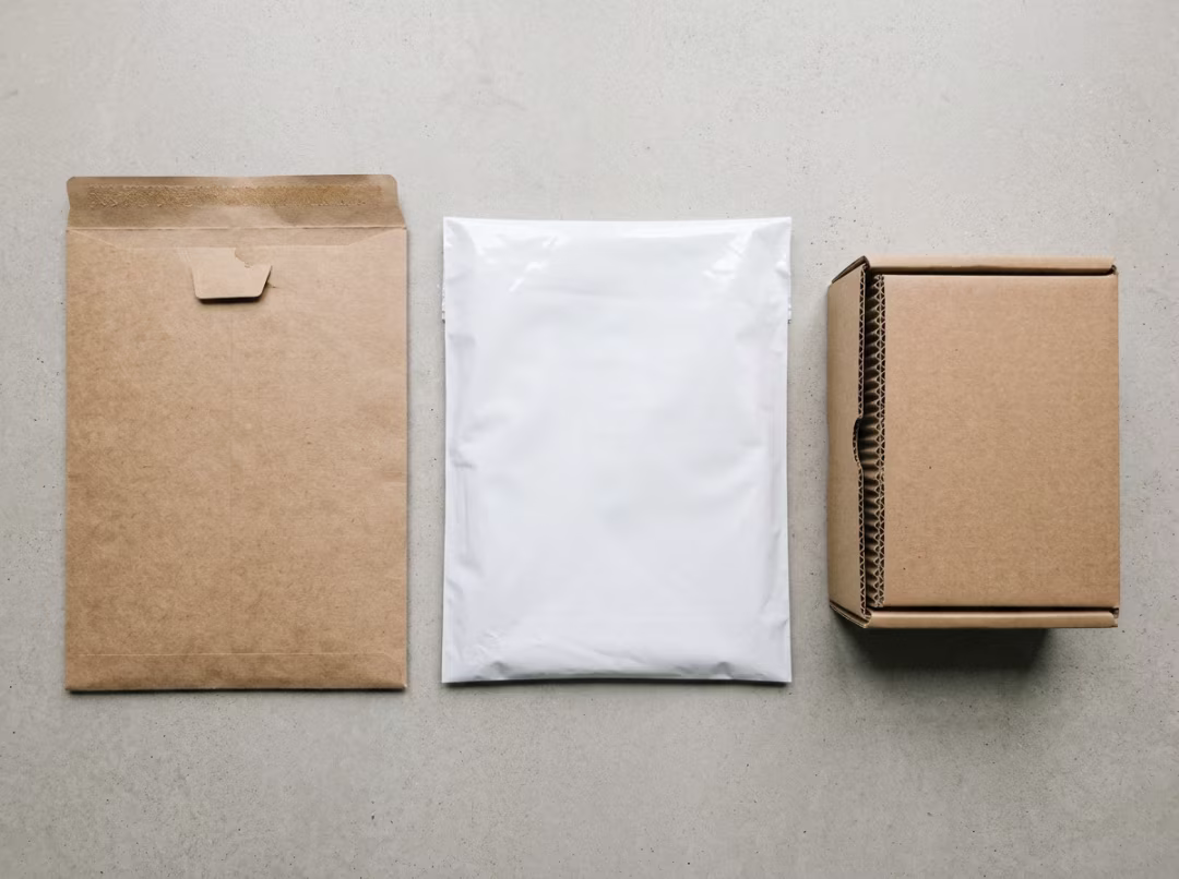 Kraft mailer, poly mailer, and corrugated box Kraft mailer, poly mailer, and corrugated box