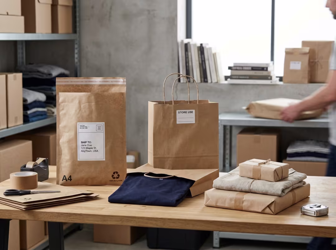 Kraft paper packaging used for retail and e commerce Kraft paper packaging used for retail and e commerce