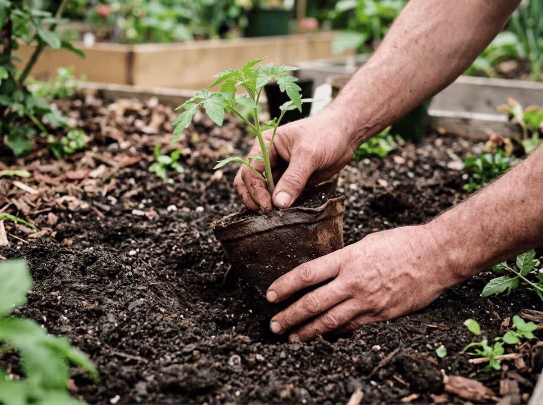 Transplanting a biodegradable plant pot Transplanting a biodegradable plant pot