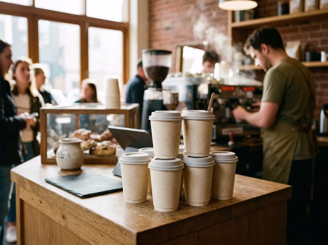 biodegradable takeaway cups in a cafe biodegradable takeaway cups in a cafe